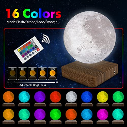 Levitating Moon Lamp, Azimom 16 Colors 5.9Inch Magnetic Floating Moon Lamp Spinning In Air Freely Dimming Timing 3D Night Light With Wooden Base For Office Bedroom Decoration #TOP3