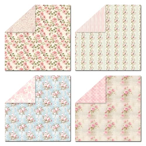VIVIQUEN Spring Floral 12x12 Inch Scrapbook Paper – 24 Double-Sided Vintage Pink Botanical Designs, Acid-Free 160g Cardstock for DIY Crafts, Card Making, Photo Albums, Gift Wrapping, Junk Journals - Thumbnail 6