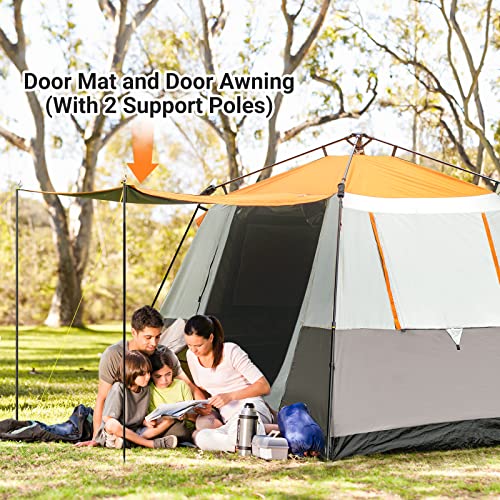 Coastrail Outdoor 4/6 Person Dark Room Instant Tent, Easy Setup Family Tent, Tent For Camping Waterproof With Door Mat And Door Awning, Orange, Large #TOP5