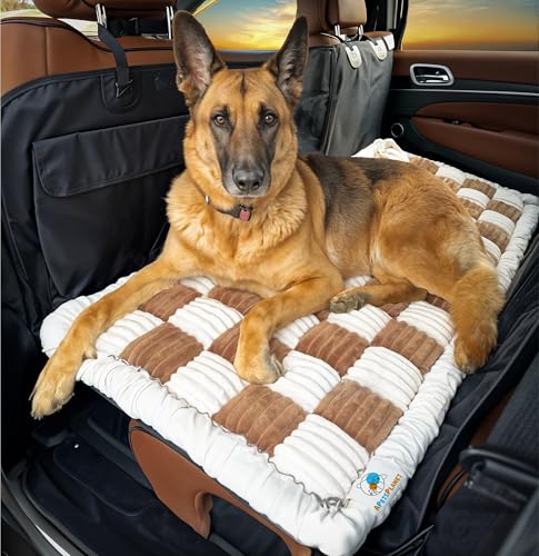 APetsPlanet Dog Bed for Car Back Seat Extender - Non-Slip Backseat Cushion for Dogs - Travel Plush Pet Mat Topper for Cars, Trucks, SUVs - Machine Washable Pad Blanket - Brown Plaid, 54" x 24.8&a...