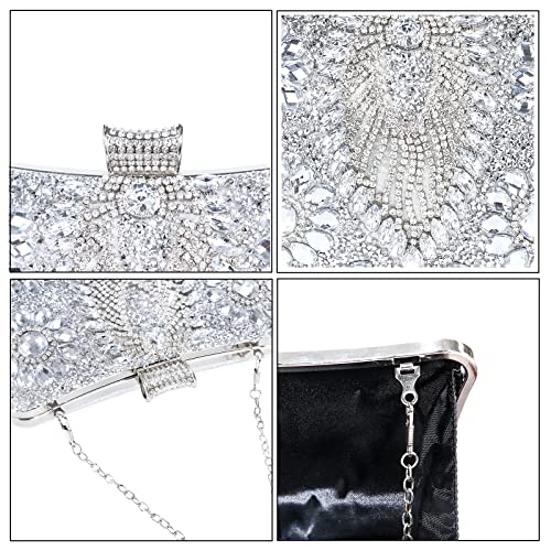 Image of Women Sparkly Rhinestone Clutch with Chains, Glitter Evening Handbag Purse Shoulder Bag for Wedding Party Prom
