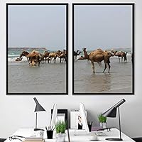 2 Piece Framed Canvas Wall Art Camels Canvas Prints Home Artwork Decoration for Living Room,Bedroom - 16