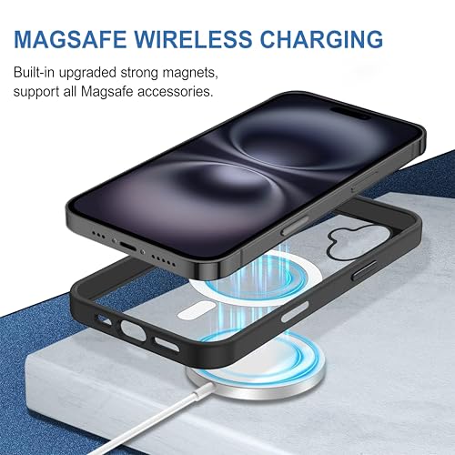 Image of CEDO Cover for iPhone 16 | Compatible with MagSafe Wireless Charging | Designed with Magnetic Lock Shockproof Phone Bumper Transparent Back Case Cover (Black)