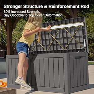 EAST OAK Outdoor Storage Box 90 Gallon Deck Box Waterproof Resin Storage Bin for Patio Cushions Gardening Tools Lockable UV Resistant Grey