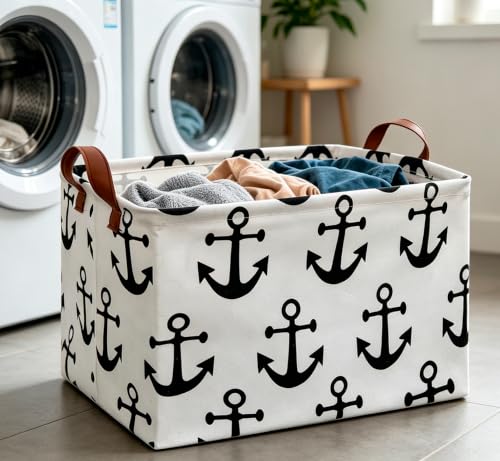 Image of CLOCOR Rectangular Storage Basket,Collapsible Storage Bin,Gift Baskets(Anchor)