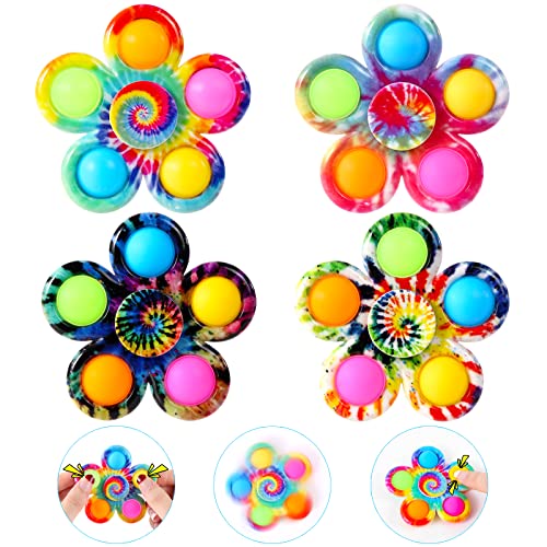 GOHEYI Fidget Toys Party Favors 4 Pack, Pop Fidget Spinners Toy Pack Gifts, Mini Pop Bulk Sensory Toys Set for Kids, Pop Fidget Spinners ADHD Fidget Toys Stress Relief Hand Pop Spinners