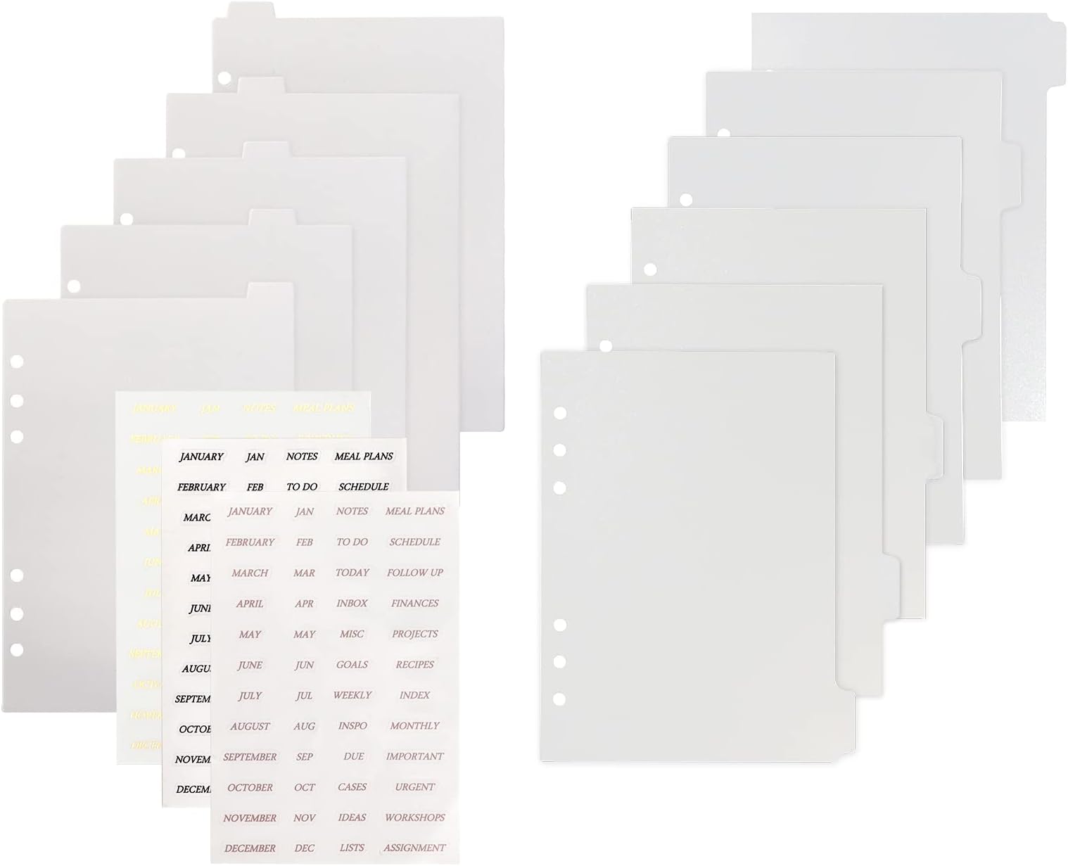Koqye2 Sets A5 Plastic Binder Index Dividers with Horizontal N Vertical Tabs, 6 Holes A5 Planner Inserts Clear Page Dividers for Binders, Journals, Notebooks