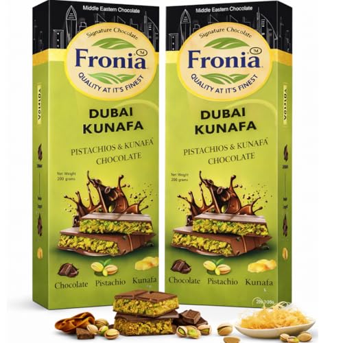 Image of Fronia Dubai Inspired Pistachio Kunafa Chocolate - 200g x 2 (Pack of 2) | Luxury Middle Eastern Dessert Style Milk Chocolate