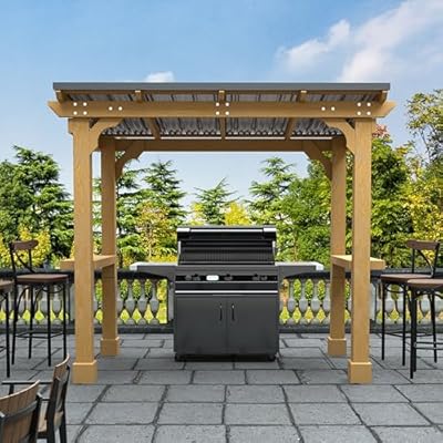 VEIKOU 8’x5’ Grill Gazebo, BBQ Gazebo Shelter with Galvanized Steel Roof, Cedar Frame, Patio Gazebo for Barbecue, Backyard, Garden, Deck