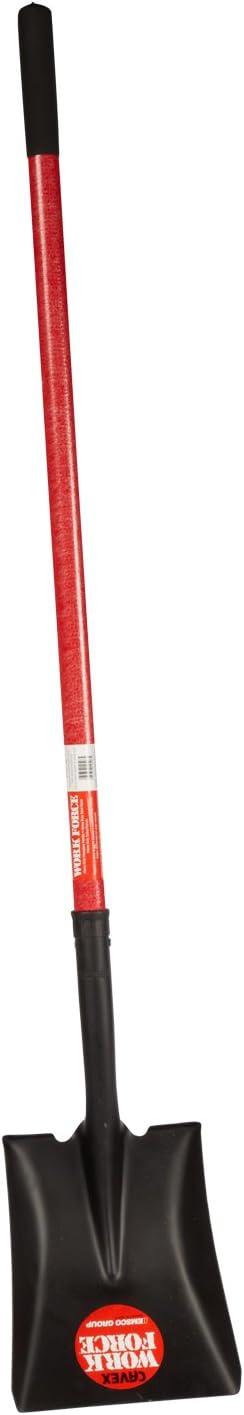 Emsco Group Workforce Tools Square Point Shovel - Sturdy 48” Fiberglass Handle - Heavy Duty 16 Gauge Steel Head