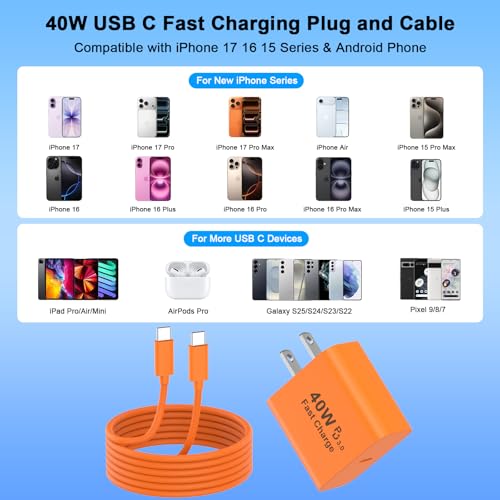 Image of [Apple MFi Certified] iPhone 17 Pro Max Charger Fast Charging, 2Pack 40W USB C Apple Charger Block & 6FT Woven Type C Charging Cable for iPhone 17 /Air /17 Pro /17 Pro Max /16 /16 Pro /16 Pro Max /15 Pro Max