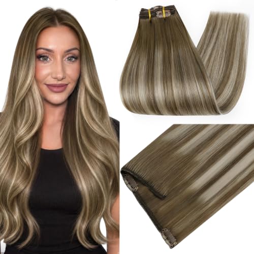 Full Shine Clip in Hair Extensions, Balayage Brown, 150g 24 Inch 7 Pcs