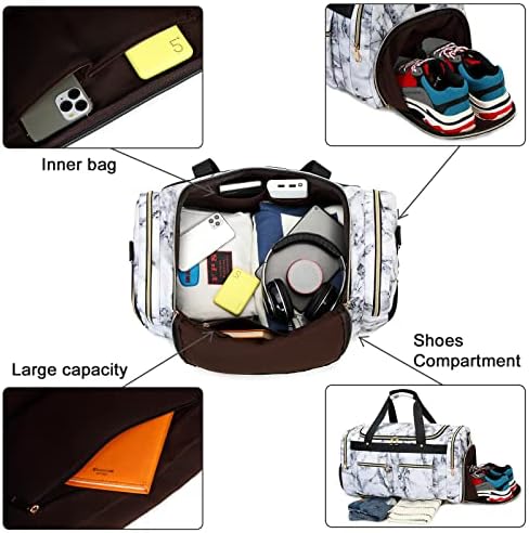 Weekender Overnight Duffel Bag Shoe Pocket for Women Men Weekend Travel Tote Carry On Bag (Marble 1) 5 Weekender Overnight Duffel Bag Shoe Pocket for Women Men Weekend Travel Tote Carry On Bag (Marble 1)