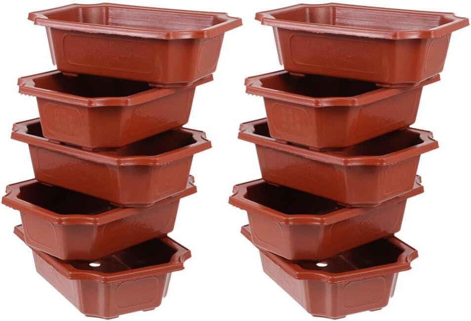 Healeved 10Pcs Small Bonsai Pot with Drainage Holes 6.3in X 4.6in Rectangular Bonsai Training Pots Plastic Flowerpot for Indoor Succulents Cactus Plants Growing Planter for Garden