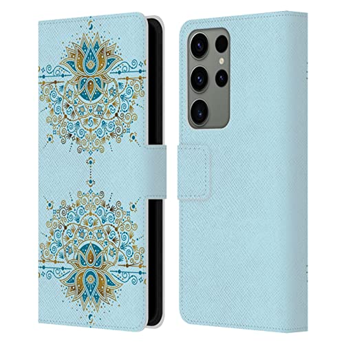 Étui en cuir Galaxy S23 Ultra fini main avec motif Lotus Fleur Mandala artistique