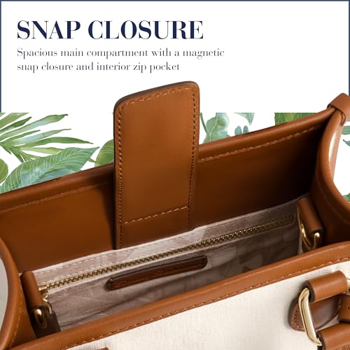 Image of Tommy Bahama Women's Tote Bag, North South Canvas Travel Purse Handbag with Adjustable Shoulder Strap and Leather Trim, Natural
