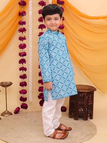 Image of AJ DEZINES Boys Cotton Full Sleeve Printed Kurta Pajama Set for Kids - Ethnic wear | Special Occasion & Traditional Outfit |Boys Kurta Pyjama Set - Regular Fit