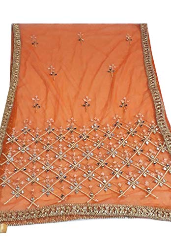 Indian Bollywood Mirror Work Net Dupatta Scarf,Shwal,Chunni Lastest Wedding Women Dupatta Stole,Wraps Orange Net Dupatta With Gold Latkan3