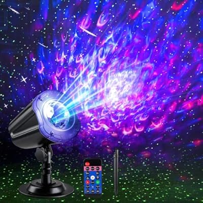 Laser Halloween Projector Lights Outdoor, Green Laser Starry Lights Show & RGBW Ocean Wave Projection Light with RF Control, Outdoor Waterproof Holiday Decor for Party Garden Christmas New Year
