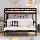 Twin Over Futon/Full Bunk Bed Convertible Wooden Bunk Beds Couch and Bed for Kids Boys Girl Adults Teens Dorm, No Box Spring Needed (Espresso)