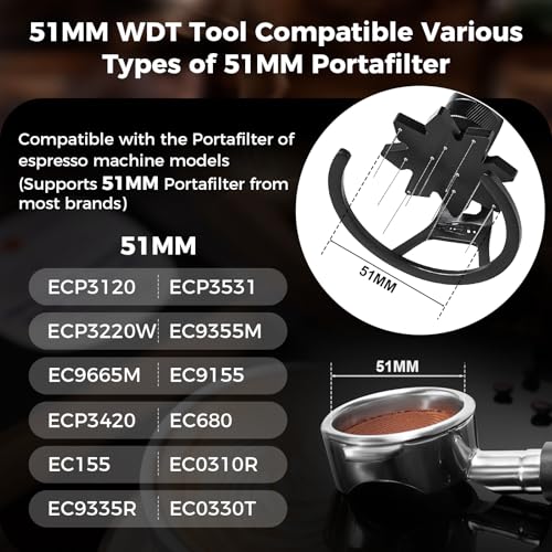 Image of IKAPE 51MM WDT Tool, Espresso Stirrer Distribution Tool, Adjustable Needle Height, Coffee Stirrer with Dosing Funnel & Stand
