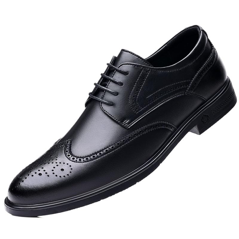 Dress Oxford for Men Men's Business Dress Casual Shoes Mens Oxford Genuine Leather Shoes Whole Cut Fashion Pointed Toe Lace-up Formal Business Wedding Dress Shoes for Men(Black,8.5)