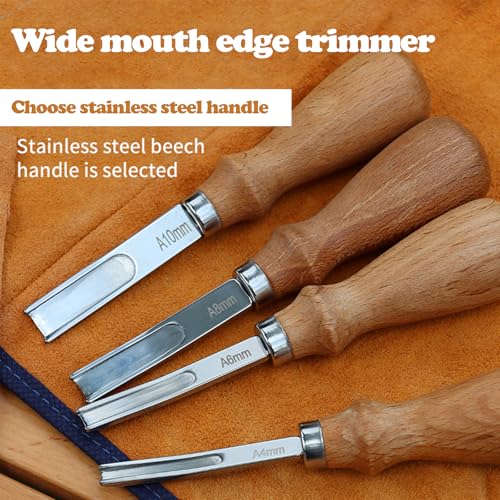 Leather Edge Trimming Bevel Tool Set 4 Piece French Bevel Knife Wide Mouth Leather Edge Burnisher with Wooden Handle for Project Leather Strap Belt,4 Sizes 4mm 6mm 8mm 10mm by FWKAILEPING - Image 4