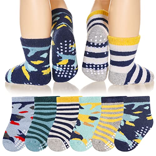 Image of Eyean Baby Wool Grip Sock Soft Winter Warm Thick Non Slip Toddler Boy Girls Crew Socks For Children 6 Pairs