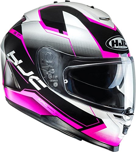 HJC IS-17 LOKTAR MC8 Motorcycle Helmet, Black/White/Pink, Size XS