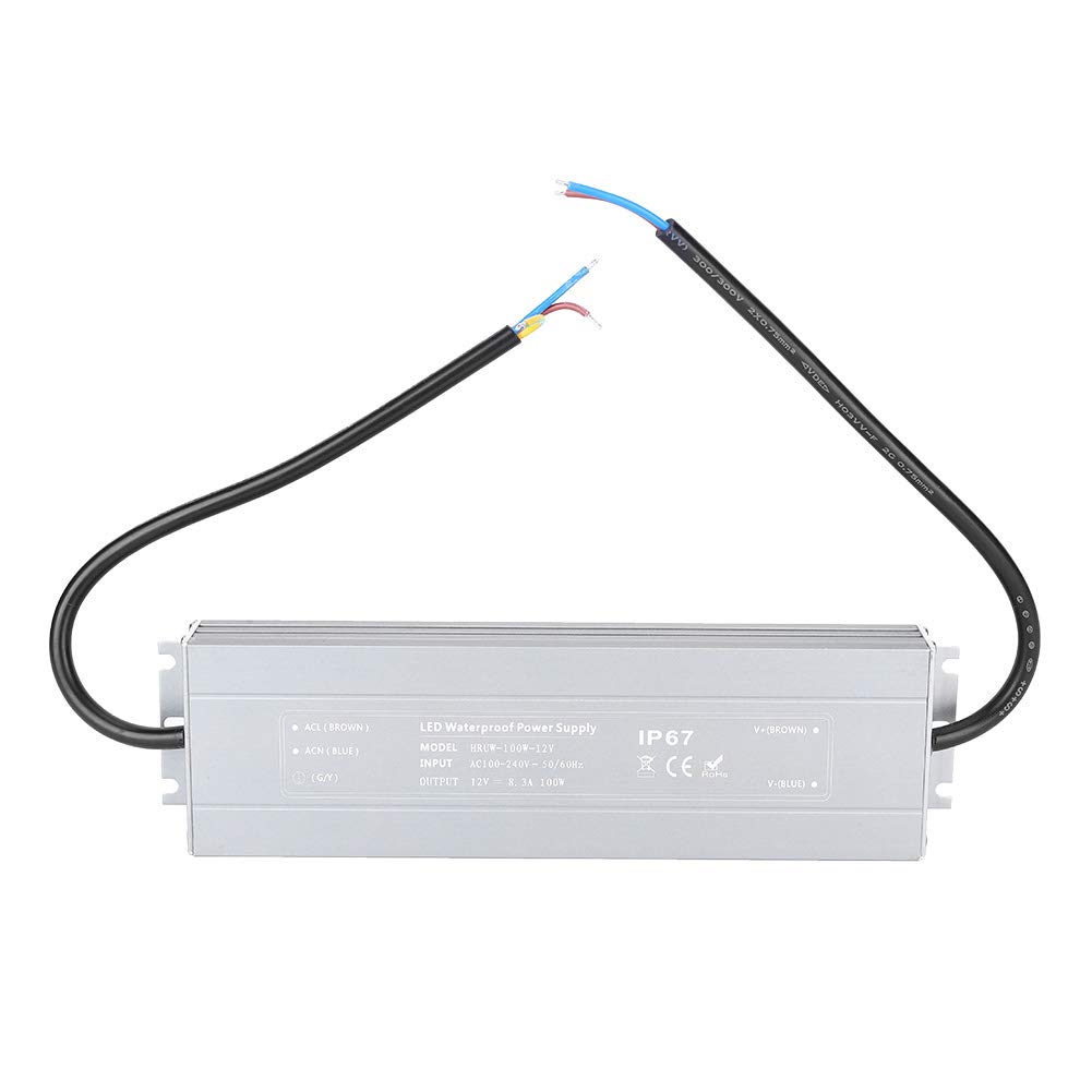HRUW Alimentatore ultra sottile da 100 W 12 V - Driver LED impermeabile IP67 e trasformatore di commutazione - Ingresso da 100 a 240 V CA - Uscita 12 V - Alloggiamento anodizzato