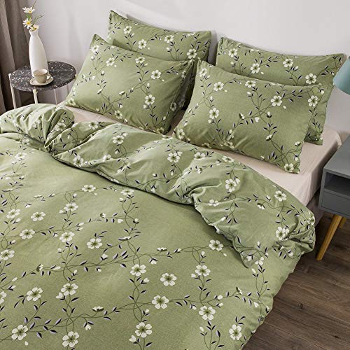 Flowers Bedding Set White Floral Duvet Cover Set Green Plants Branches Comforter Cover for Kids Women Adults Botanical Bedspread Cover with 1 Duvet Cover and 2 Pillowcases,Soft Lightweight,King - Image 3