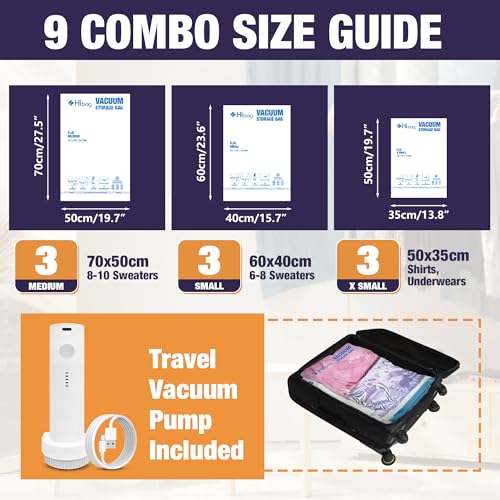 Image of Travel Vacuum Bags with Electric Pump, Vacuum Travel Bags for Luggage and Suitcase, Combo 9 Pack