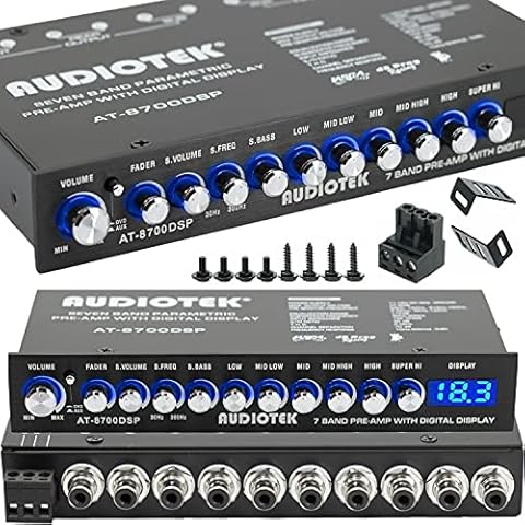 Audiotek 8700DSP 1/2 Din 7 Band Car Audio Equalizer EQ Front, Rear + Sub Output, Up to 7V RMS of Output, Gold-Plated RCA connectors for Best Audio Output for Car, Boat, RV, RTV, Motorcycle Cover