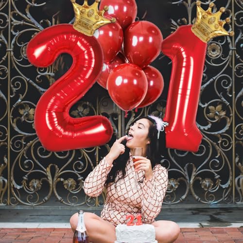Image of Red 2 Balloon Number Red Theme Birthday Decorations for Girls Boys, Crown Balloons Foil Mylar Large 40 inch 2 Birthday Balloon for Circus 2nd Party Decorations Supplies (Number 2 balloons)