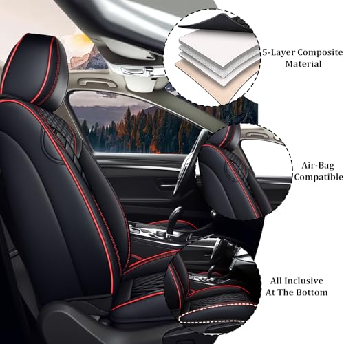 Image of Car Seat Covers Full Set for Subaru 2000-2026, Waterproof Nappa Leather Car Seat Cover, Full Coverage Car Seat Covers Sets(5 Seats /Black Red)