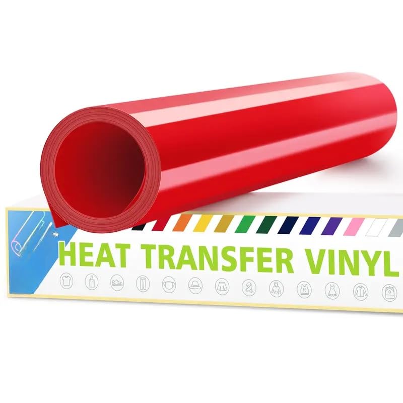 10" X 5 ft RED Heat Transfer Vinyl, HTV Vinyl Iron On Vinyl, Permanent Vinyl, Vinyl Roll Adhesive Vinyl, Permanent Vinyl Roll, Heat Transfer Vinyl for Fabric, T-Shirt, Pillow