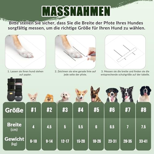 SlowTon Hundeschuhe - Wasserfeste Hundestiefel für den Winter, warme Hundeschneestiefel mit Rutschfester Gummisohle und reflektierenden Streifen für kleine bis große Hunde zum Gehen auf Schnee