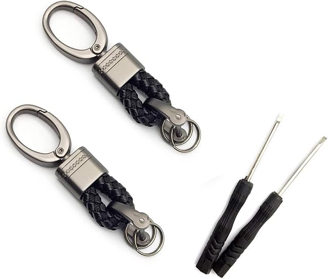 duisoad FUJIE 2 Pcs Black Braided Keychain Leather Strap Keyring Accessories Car Key Chain Ring PU Rope Keyring with Zinc Alloy