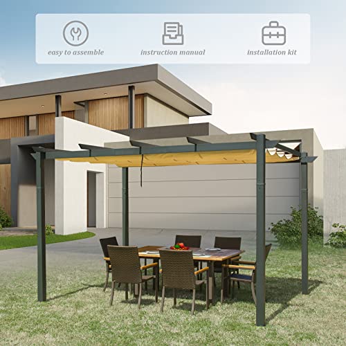 Domi 9X13Ft Pergola, Outdoor Retractable Pergola With Weather-Resistant Sun Shade Canopy, Aluminum Pergola Gazebo For Bbq, Party, Wedding, Patio, Backyard, Deck, Garden #TOP1