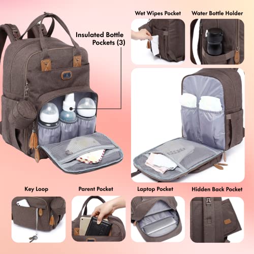 Image of Dikaslon Diaper Bag Backpack with Portable Changing Pad, Pacifier Case and Stroller Straps, Large Unisex Baby Bags for Boys Girls, Multipurpose Travel Back Pack Moms Dads, Brown