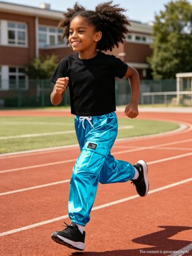 Image of SANGTREE Girls Shiny Hip Hop Outfits,Crop Top Cargo Joggers,4T‑14Y