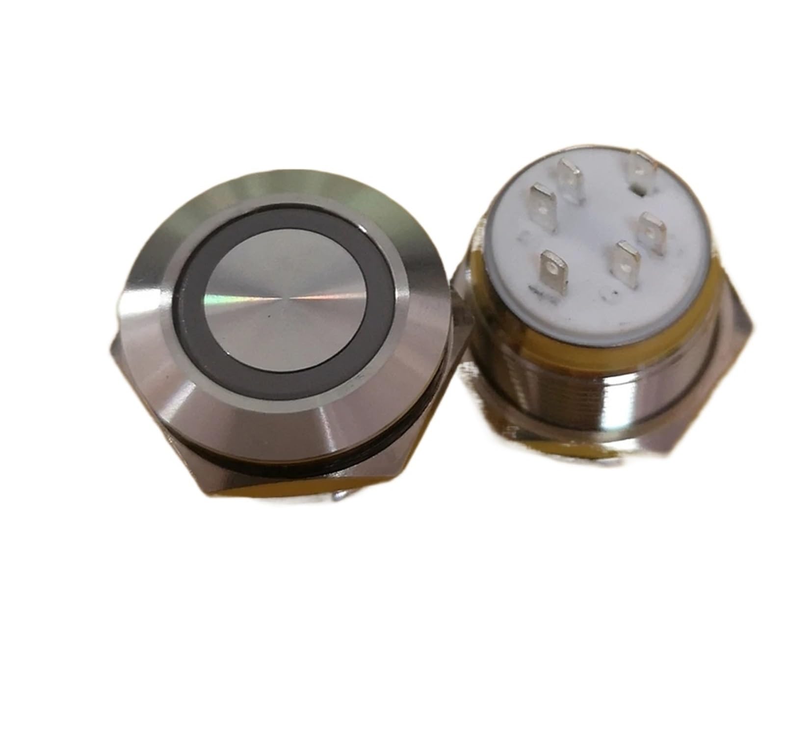 5 metalowych przełączników przyciskowych, wodoszczelne, LED, samoczynnie resetujące, trójkolorowy (R/G/B), 16/19/22 mm, światło, chwilowy automatyczny przycisk resetowania, 3 V, 12 V (kolor czerwony