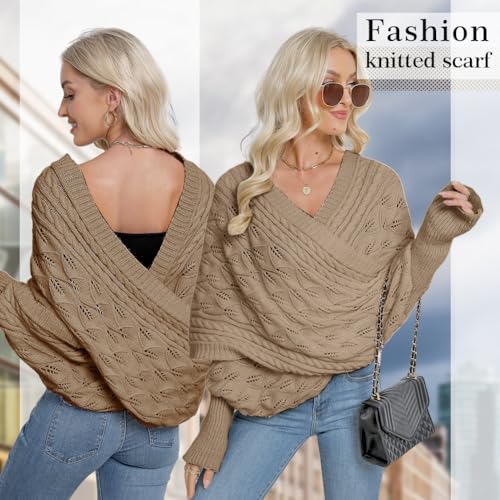 Katutude Scarf with Sleeves for Women Knitted Cable Wrap Shrug Scarf with Sleeves 2024 Trendy Multifunctional Scarf Shawl4