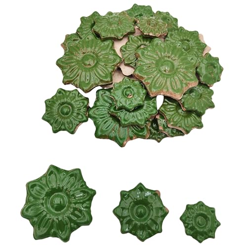 Baldosas de mosaico de cerámica aleatorias para manualidades, 3 tamaños para platos, macetas, decoración de interiores y exteriores (verde oscuro, flor)