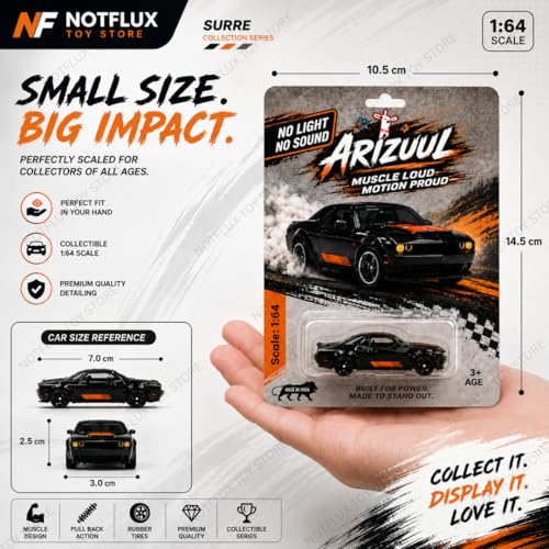 Image of 1:64 Dodge Challenger SRT Hellcat Die-Cast Metal Toy Car for Kids | Alloy Muscle Car Miniature Model | Collectible Racing Vehicle Gift [Pack of 1] [Random Color]