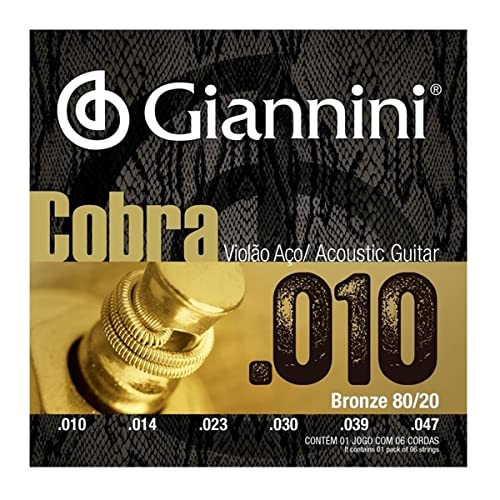 Encordoamento Cordas Violão Aço 010 Giannini Cobra 80/20