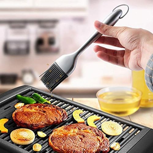 Image of Baskety Tongs Non-Stick Stainless Steel Silicone Kitchen Food Cooking Tongs Basting Oil, Sauce Brush Set for Grilling BBQ and Cooking Utensils (9 Inch Red with Brush)