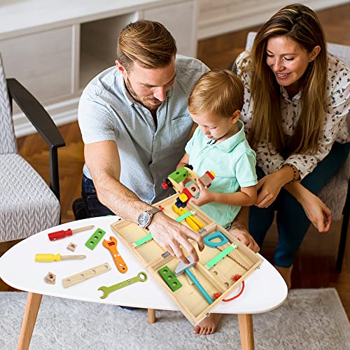 Aomola Wooden Tool Kit Toy For Kids 3 4 Year Old, 35 Pcs Toddler Tool Box Set, Montessori Stem Educational Toys For Kid Age 3 4 5 6, Gift Christmas Birthday For Boys Girls, Tool Lovers #TOP6
