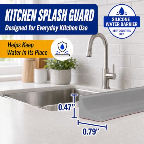 Image of Grey Kitchen Sink Splash Guard and Bathtub Water Barrier, 39 in