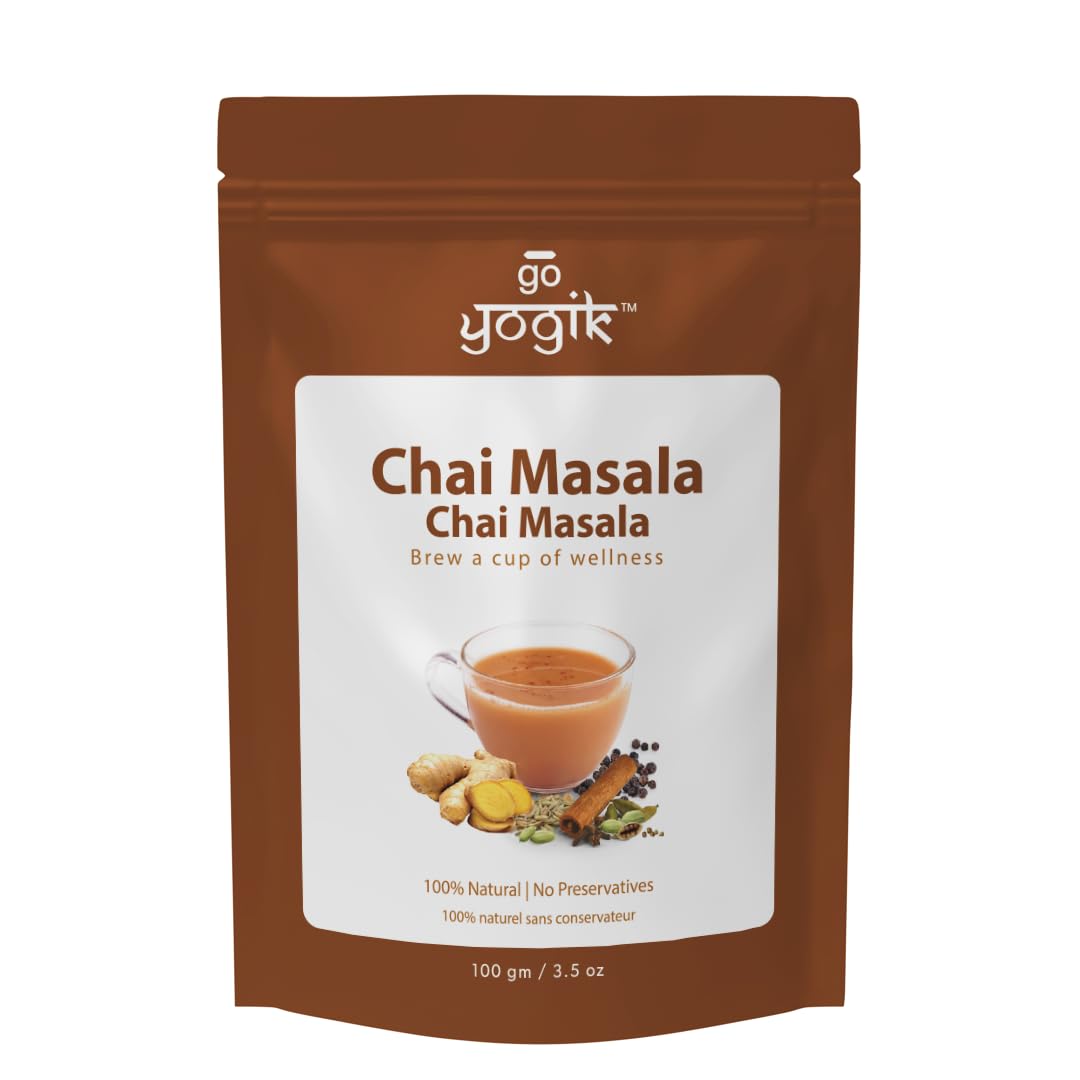 Go-Yogik Aromatic Chai Powder 100g (80 Cups) | Real Indian Taste | Caffiene Free | Vegan | Gluten Free | Zero Sugar | Ay